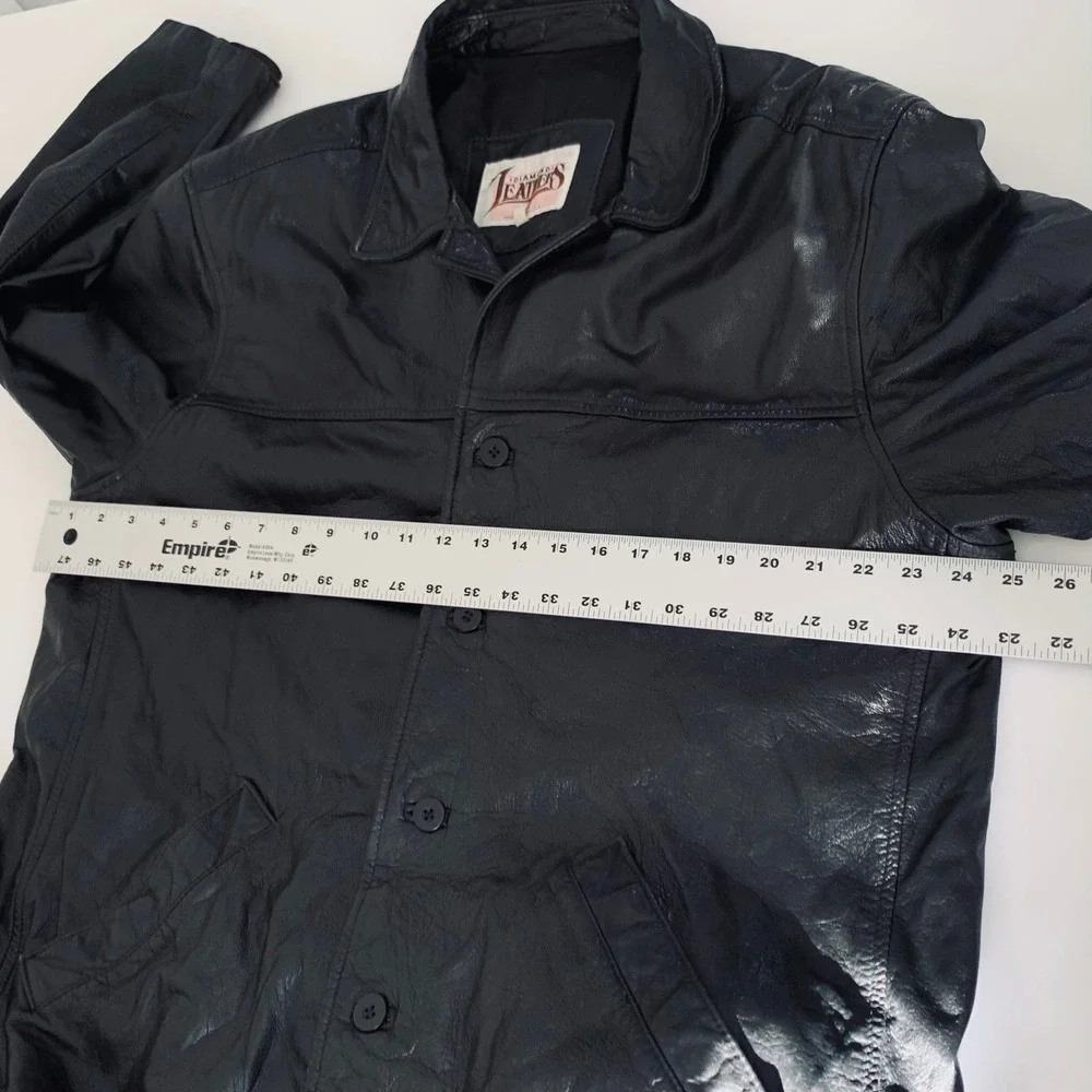 Diamond Leathers‎ Black Genuine Leather Jacket Mens XL Button Vintage USA Grunge
